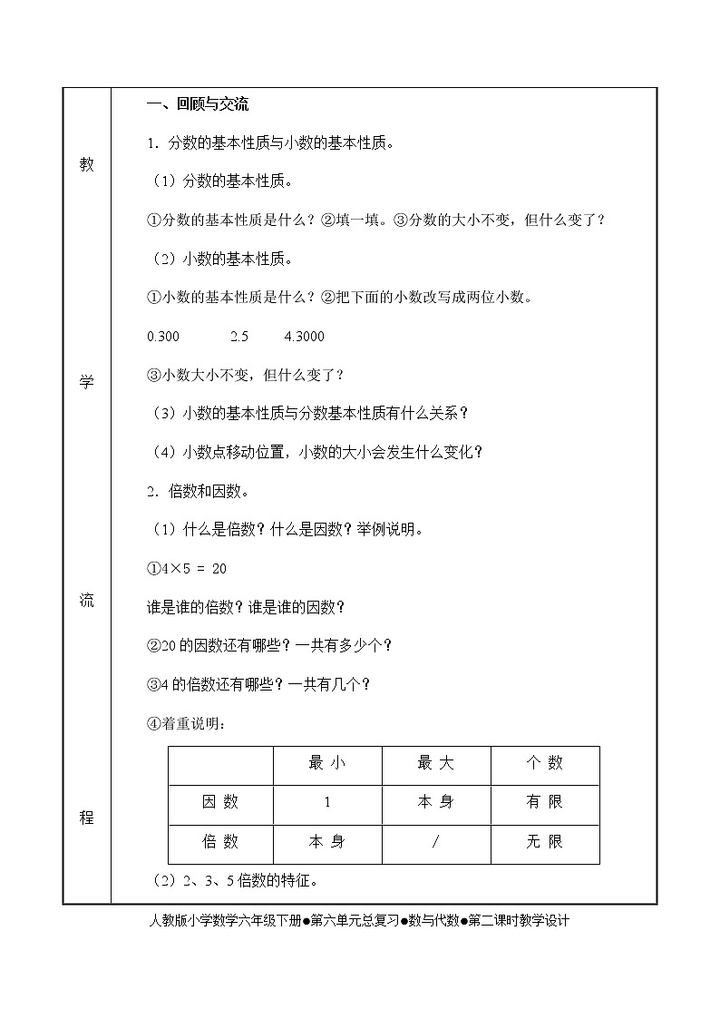 人教版六年级数学下册第6单元之数与代数教案02