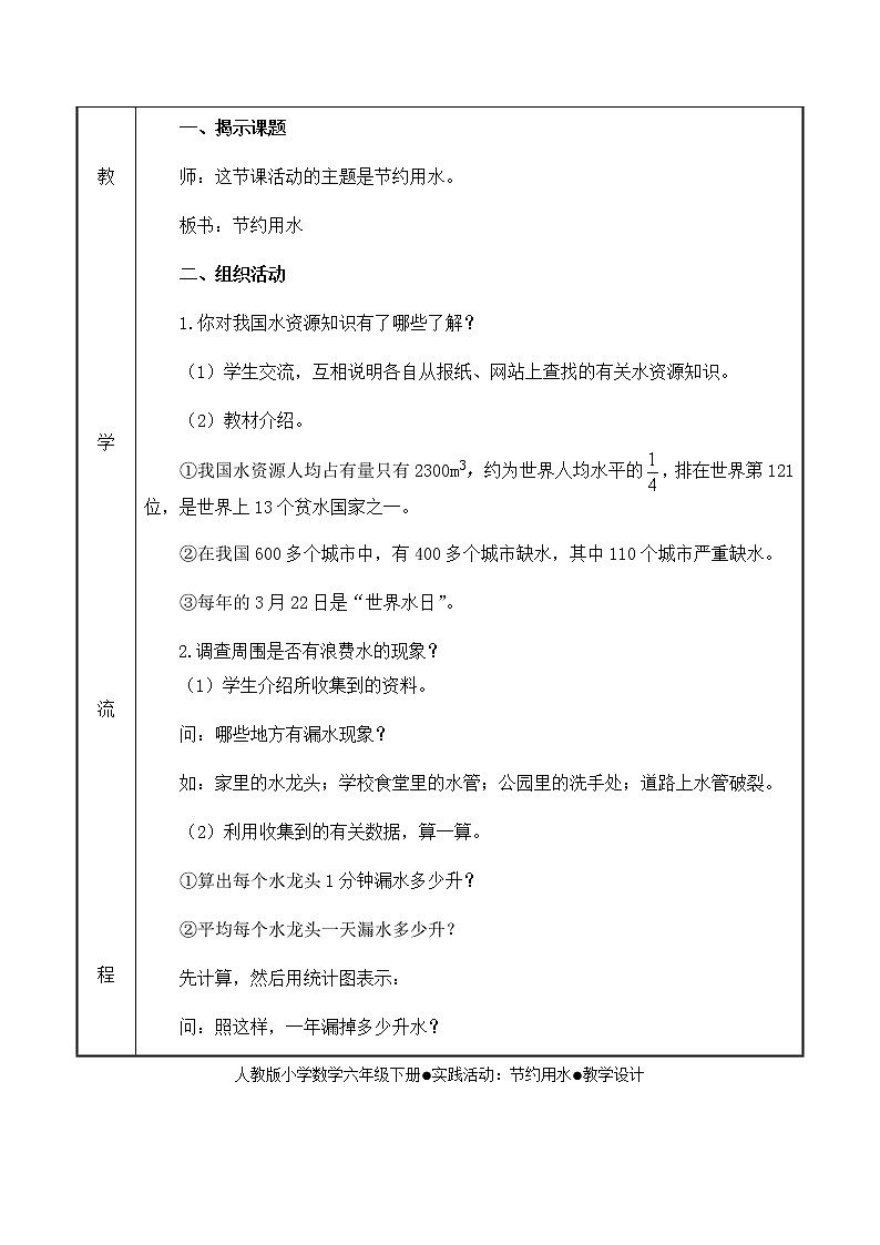 人教版六年级数学下册第6单元之节约用水教案第2页