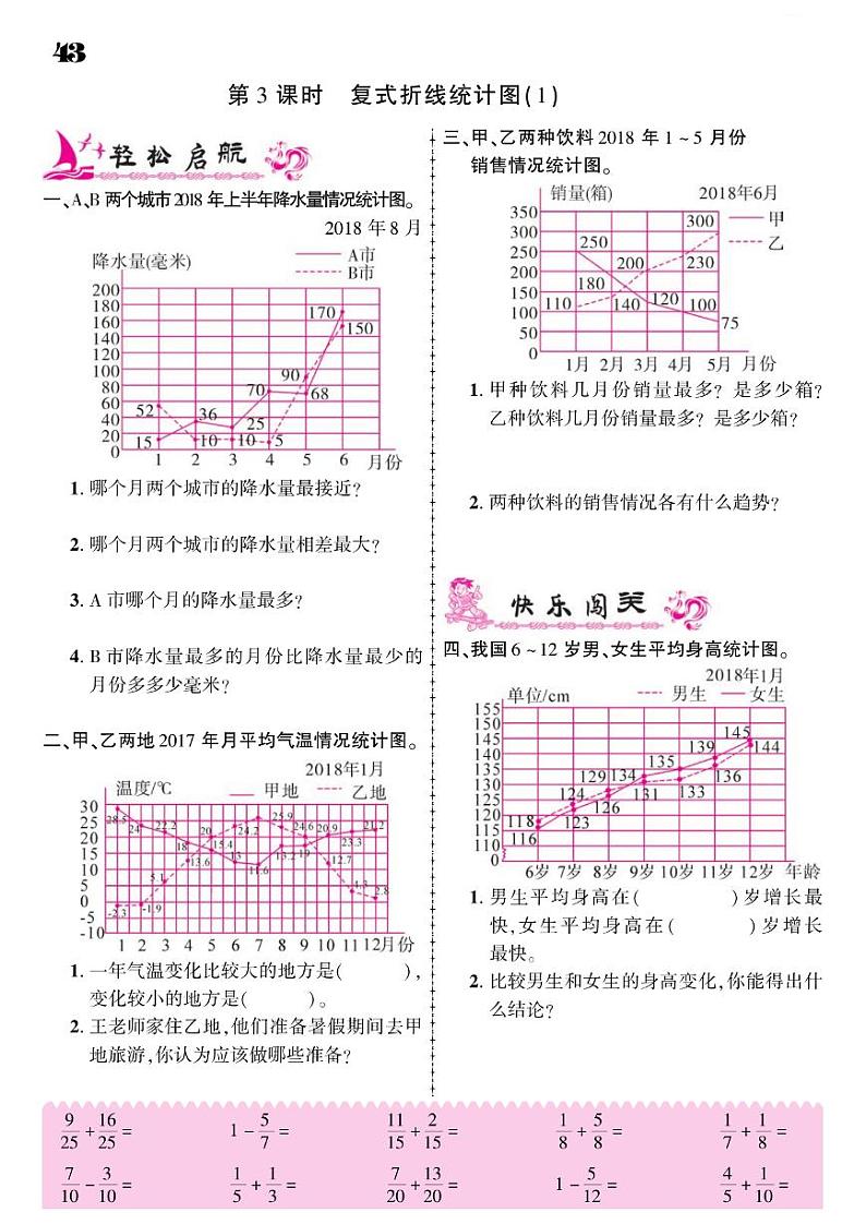 2021春青岛版五年级下册数学试题 第6单元 爱护眼睛--复式统计图 同步练习第3页