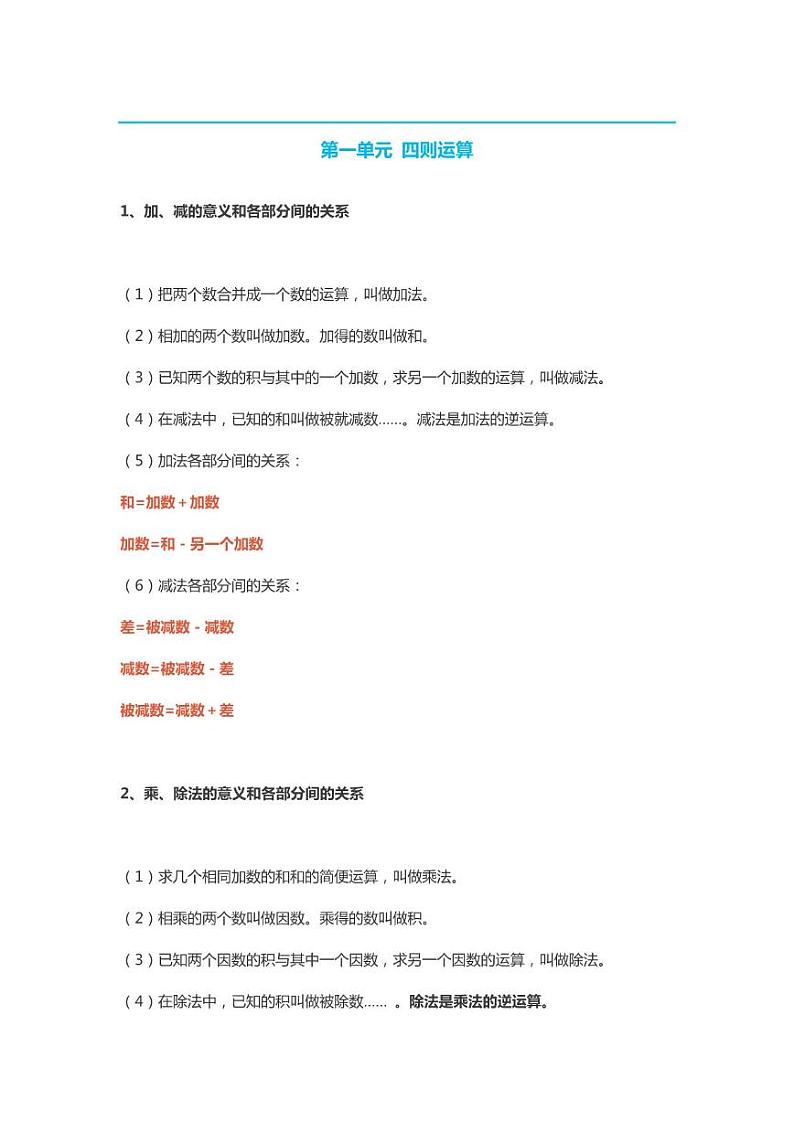 人教版小学四年级数学下册知识点精编第1页