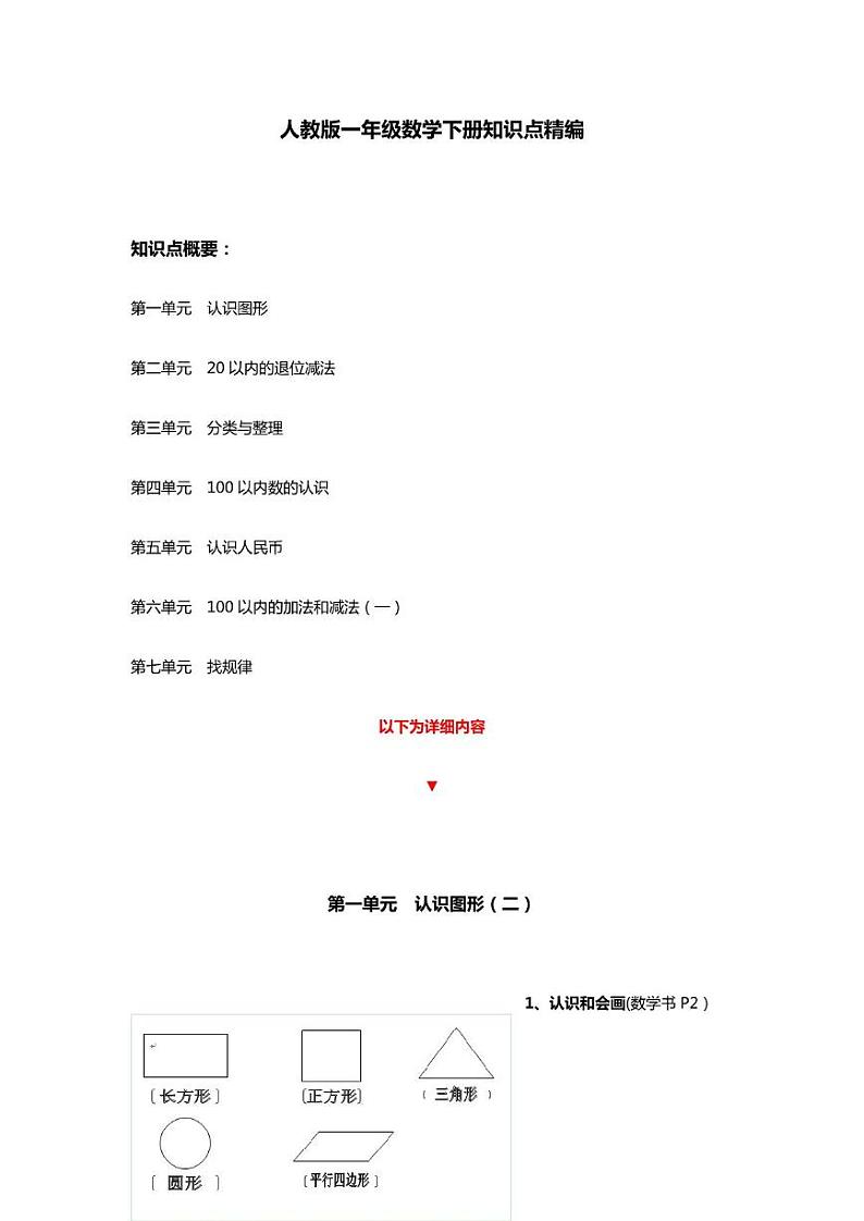 人教版一年级数学下册知识点精编第1页