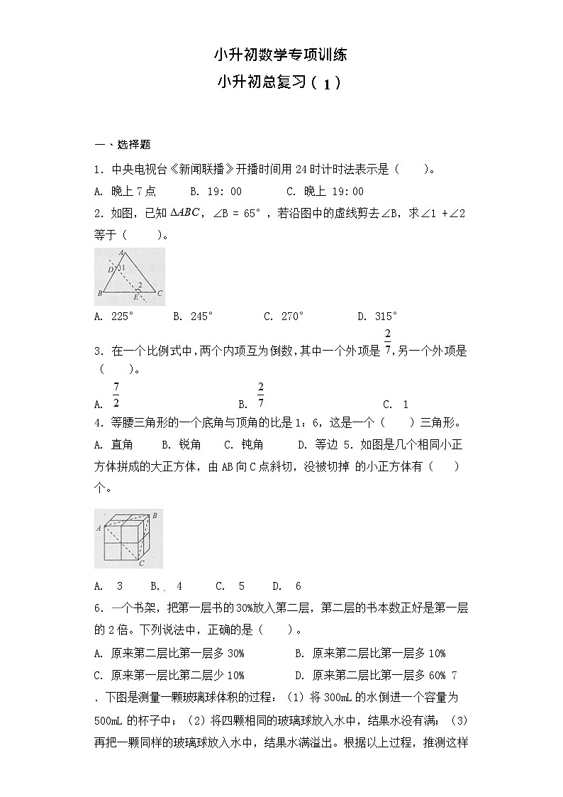 【含详细解析】通用六年级下册小升初数学知识专项训练-总复习（1）第1页