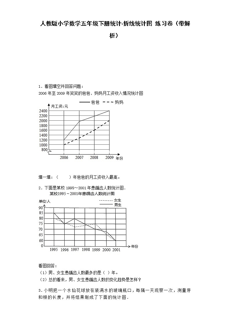 人教版数学五年级下册五年级下数学一课一练-折线统计图       （含答案）01