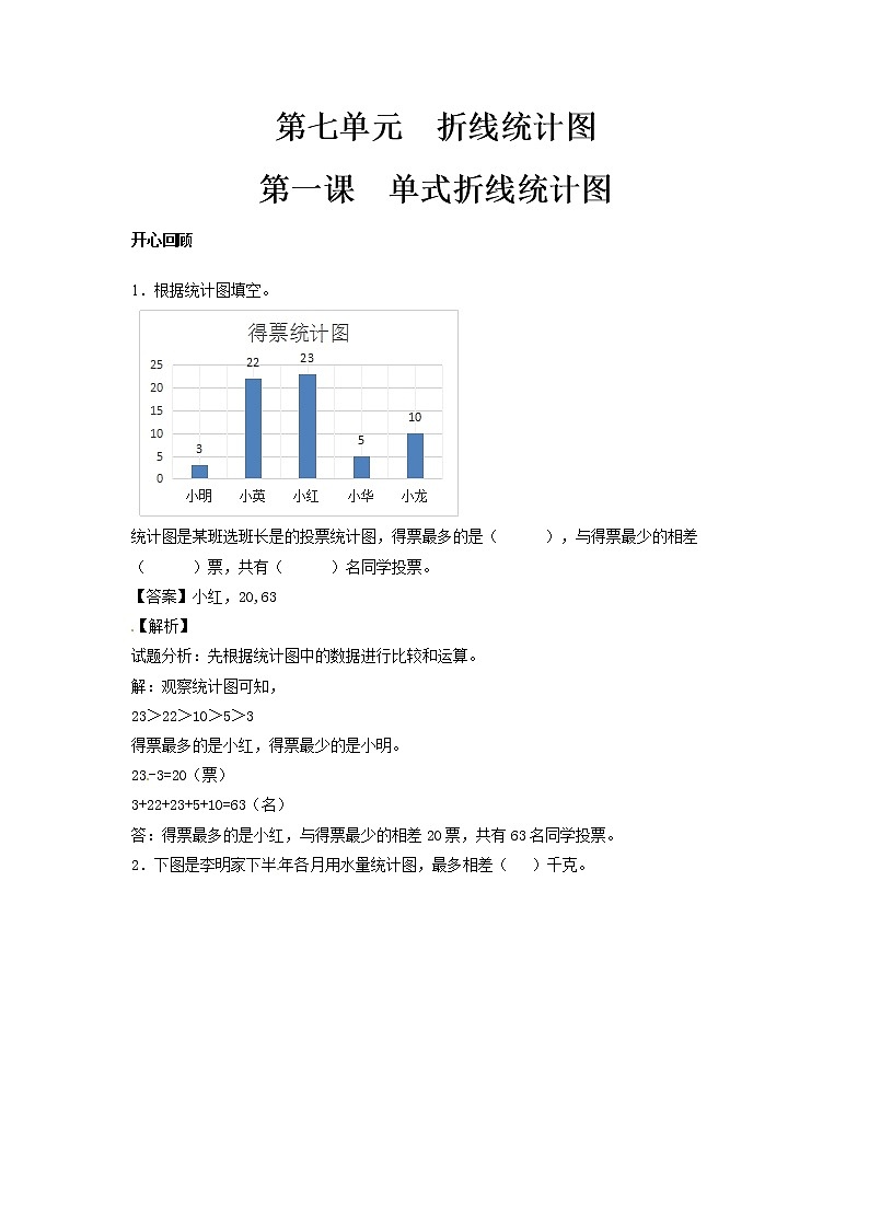 人教版数学五年级下册数学同步讲练测-第七单元第1课 单式折线统计图                    （含答案）01