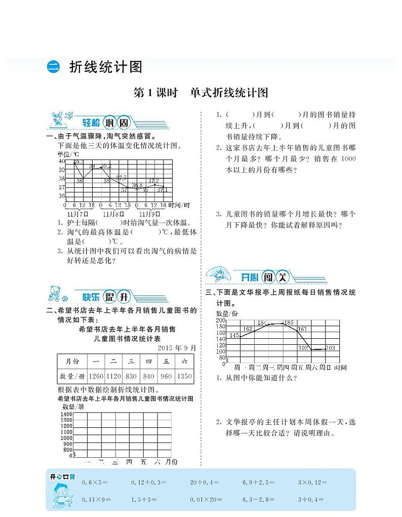 2021春苏教版五年级下册数学试题 第2单元 折线统计图 同步练习01