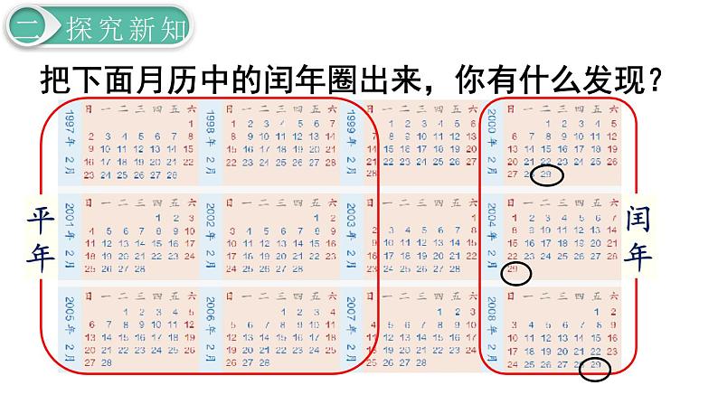 义务教育人教版三年级数学下册第6单元第2课时 认识平年、闰年第6页