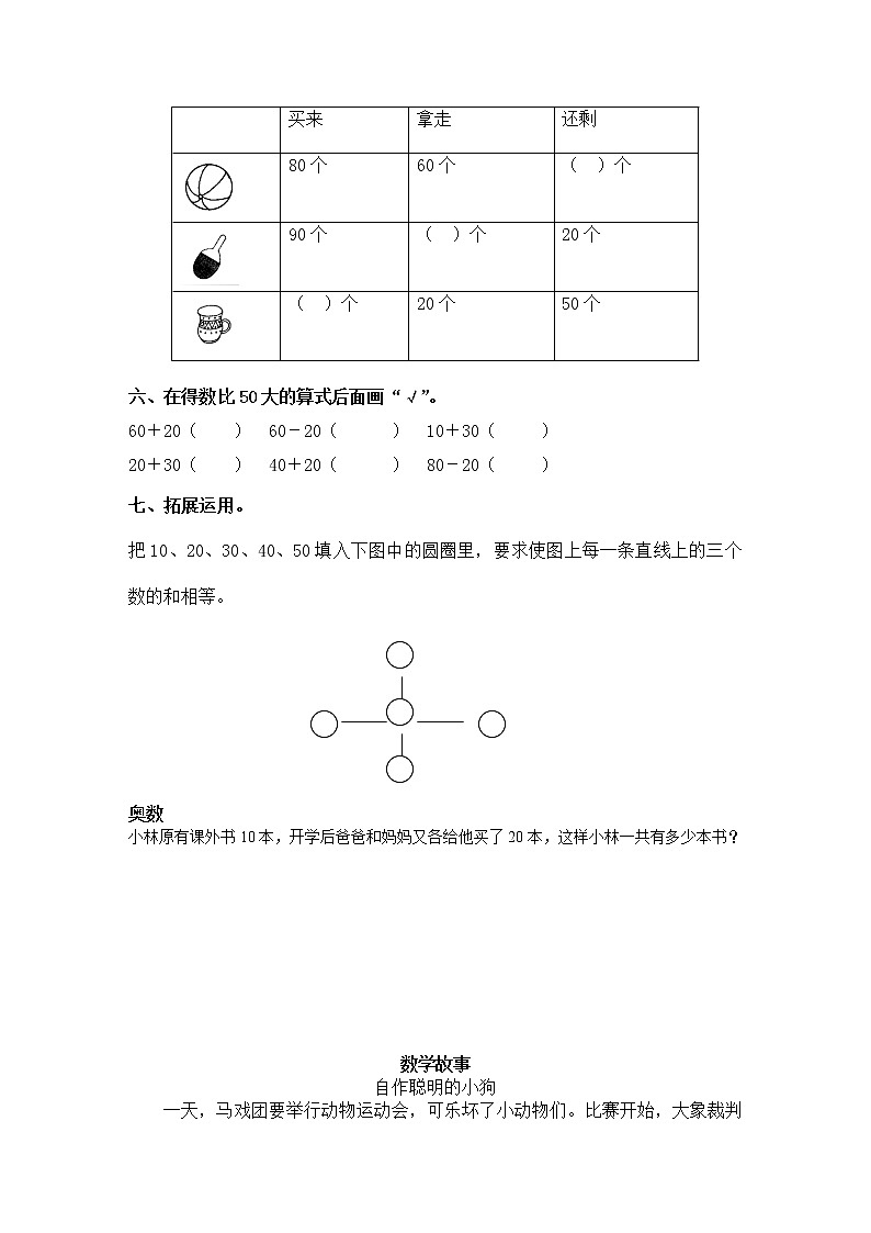 （苏教版）一年级数学下册   整十数加、减整十数同步练习及答案第2页