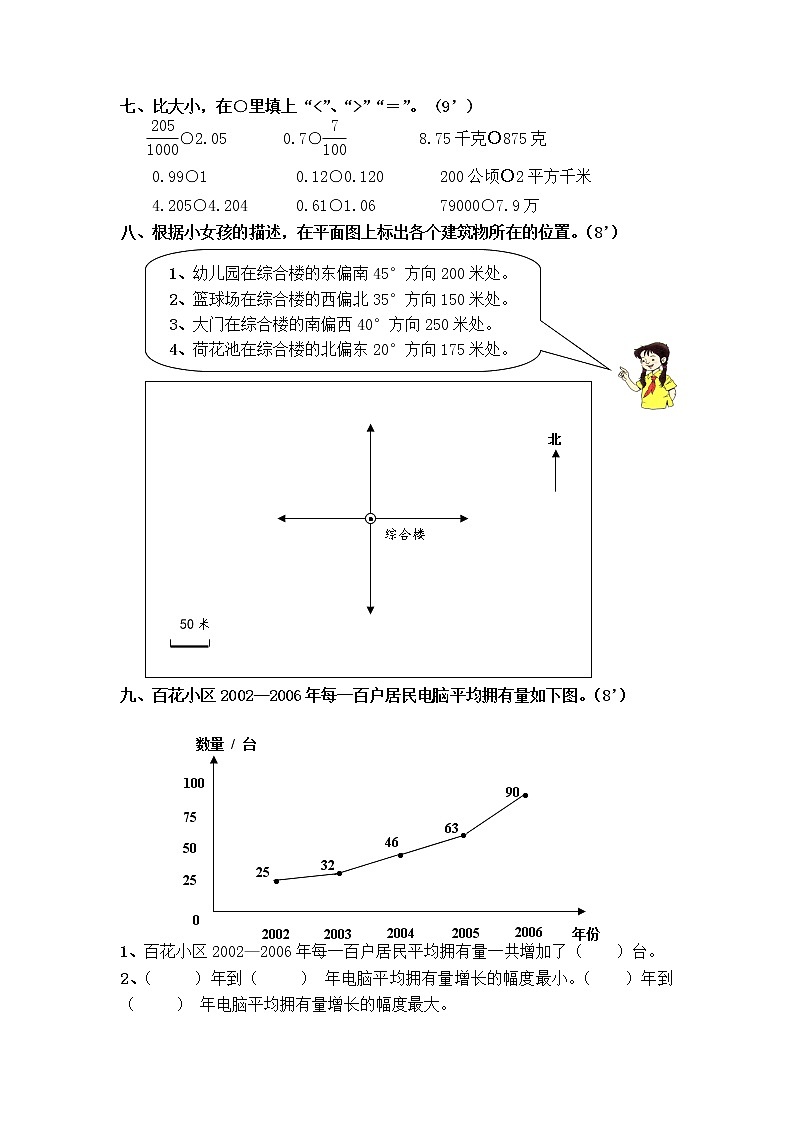 人教版小学四年级数学下册期末试卷第3页