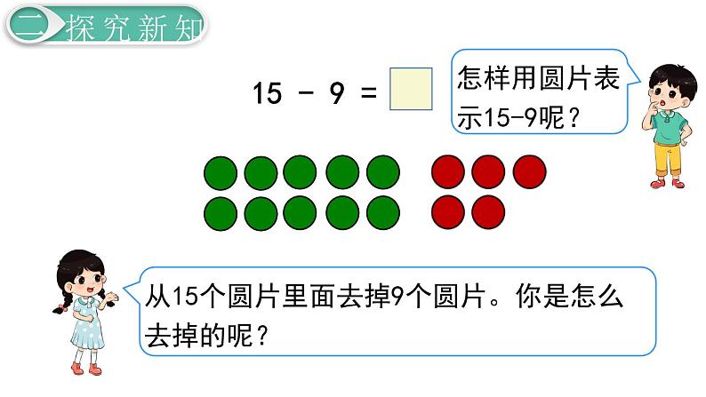 义务教育人教版一年级数学下册第2单元  20以内的退位减法第1课时  十几减9第7页