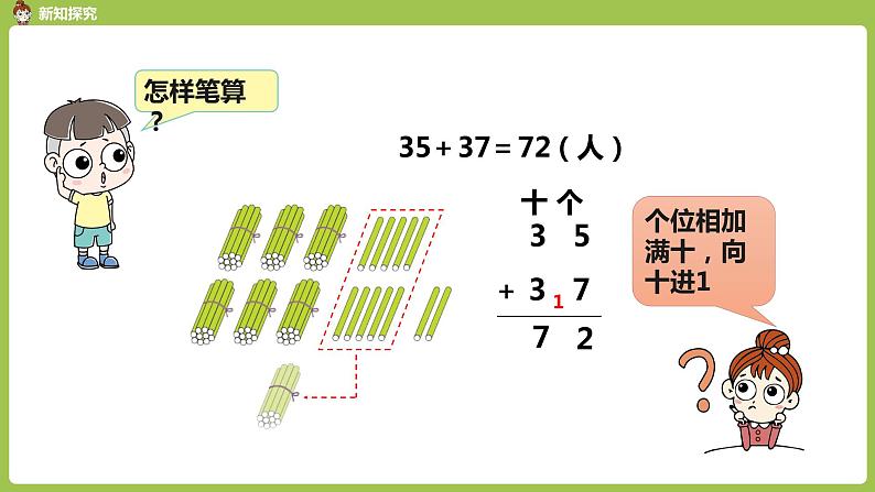 人教版教学二年级上册 第2单元  100以内的加法和减法（二） 两位数加两位数 第2课时 进位加法课件第5页