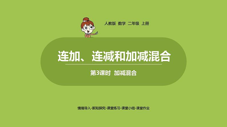 人教版教学二年级上册 第2单元  100以内的加法和减法（二） 连加、连减和加减混合运算 .第三课时  加减混合课件01