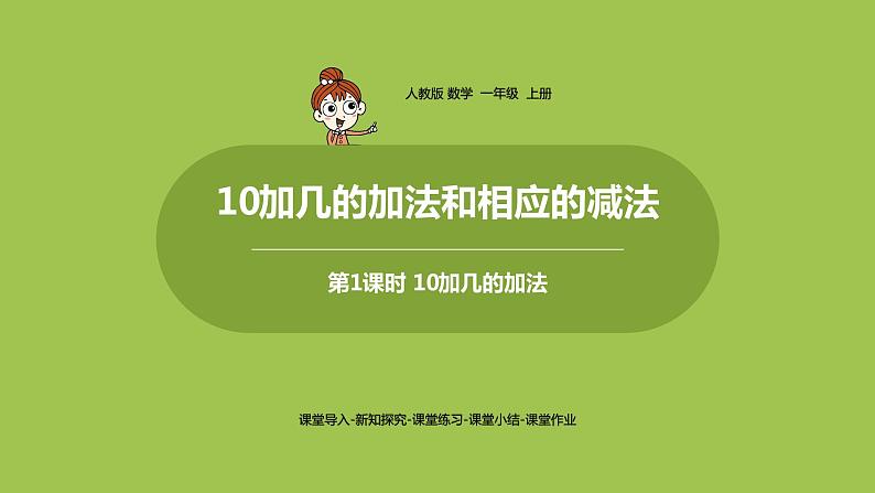 人教版 数学 一年级 上册 第6单元 11～20的认识 10加几的加法和相应的减法 10加几的加法课件01