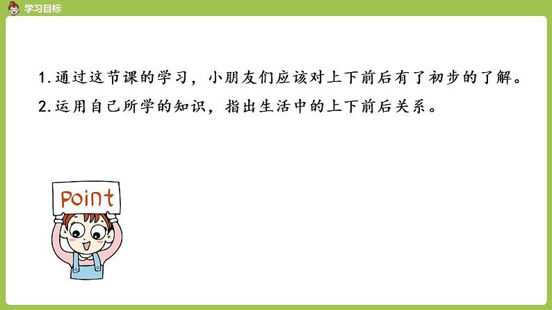 人教版 数学 一年级 上册 第2单元 位置 第一课时 上、下、前、后课件第2页