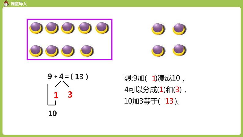 人教版 数学 一年级 上册 第8单元 20以内的进位加法 第一课时 9加几课件第4页