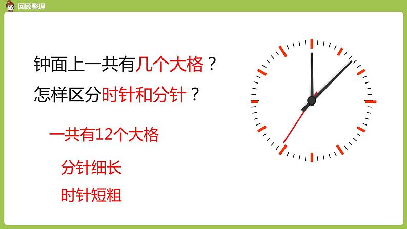 人教版 数学 一年级 上册 第9单元 总复习 第三课时 认识钟表课件04