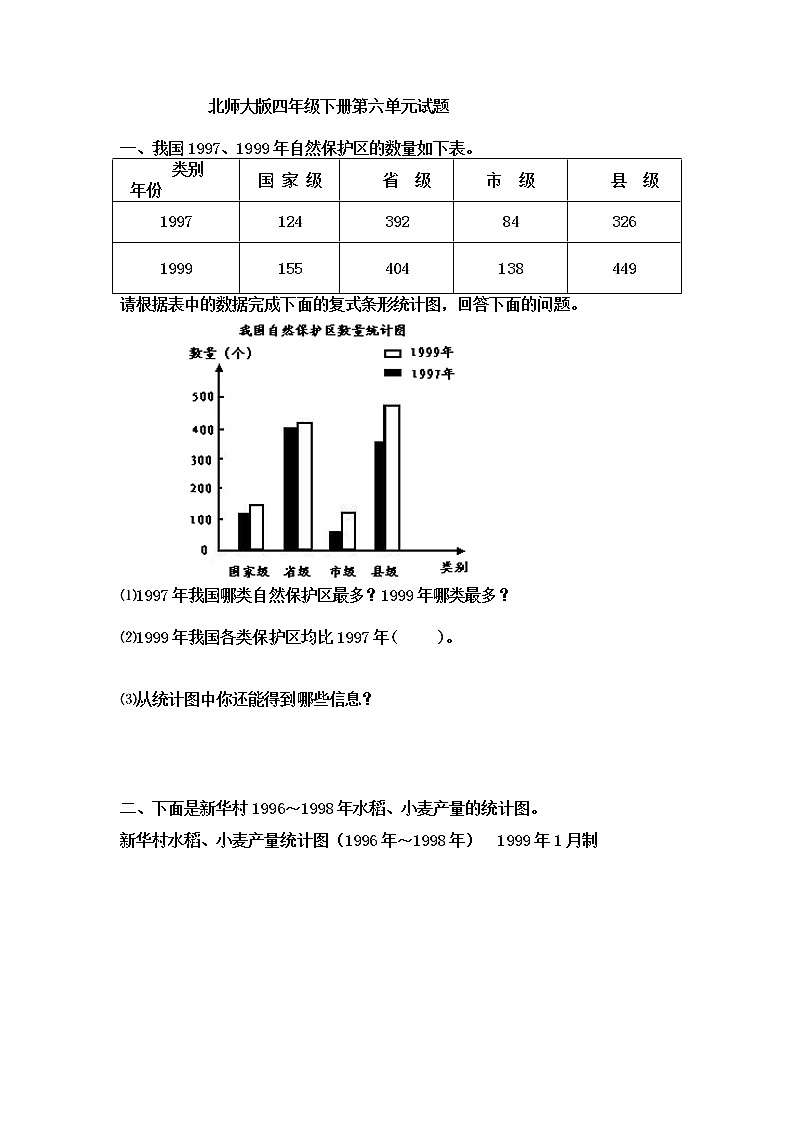 新北师大版四下数学第6单元《数据的表示和分析》试卷第1页