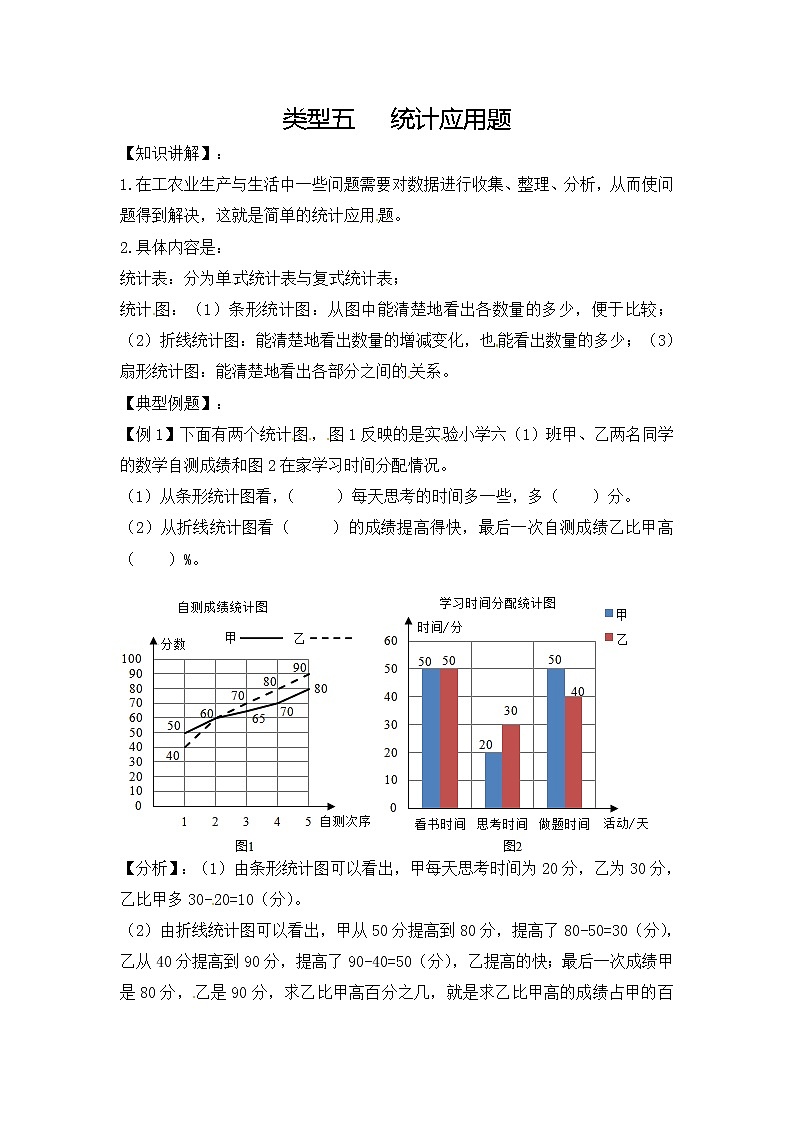 人教版六年级（上） 数学应用题及解析-类型五  统计应用题01
