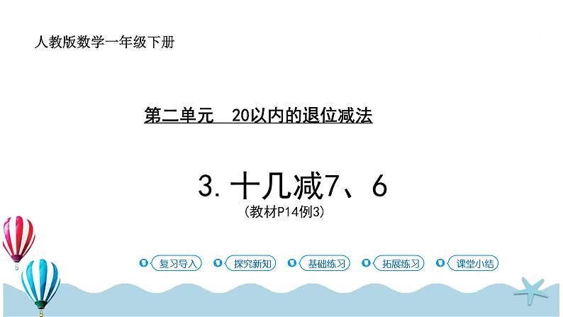 人教版数学一年级下册：2.3《十几减7、6》PPT课件01