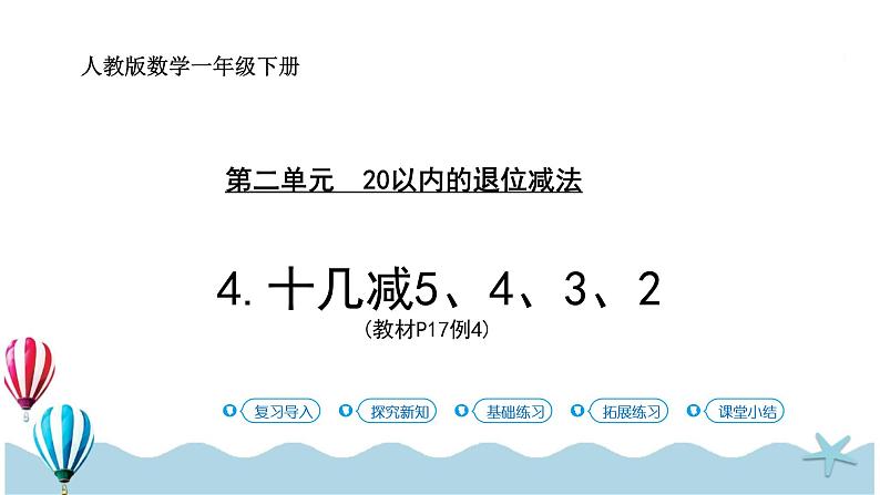 人教版数学一年级下册：2.4《 十几减5、4、3、2》PPT课件01