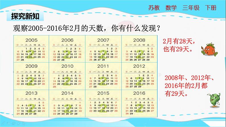 苏教版三年级下册：5.2《认识平年和闰年》PPT课件05