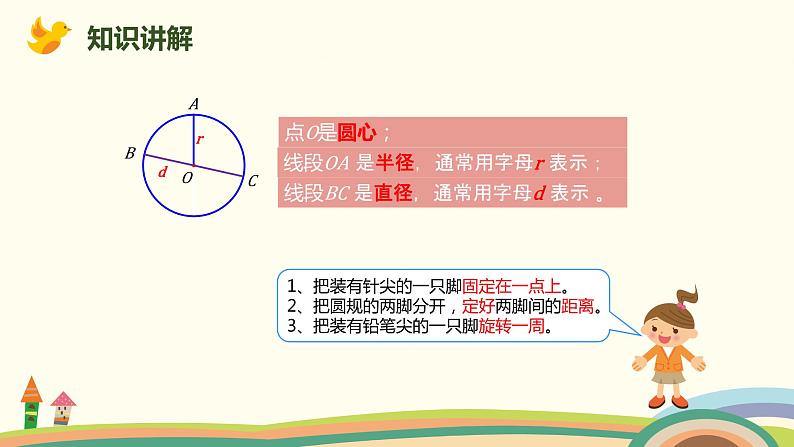 北师大版数学六年级上册 1.1 《圆的认识（一）（圆的各部分名称及关系）》PPT课件05