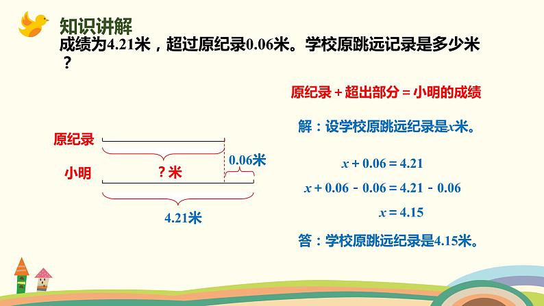 人教版数学五年级上册 5.1《0 用形如x±a=b的方程解决问题》PPT课件05