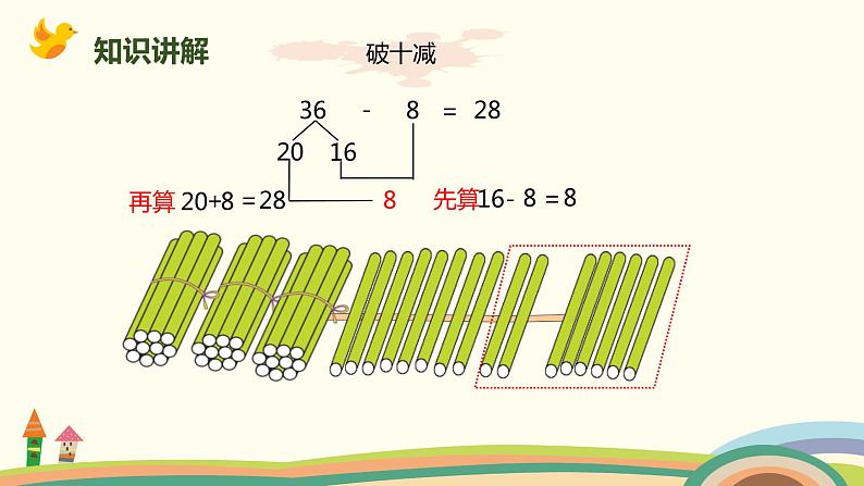 人教版小学数学一年级下册 6.5《两位数减一位数（退位）》PPT课件第4页