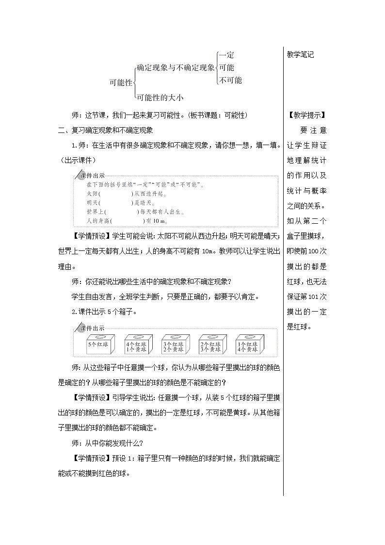 【精品】人教版六年级下册数学 第6单元整理和复习3统计与概率第3课时可能性教案02