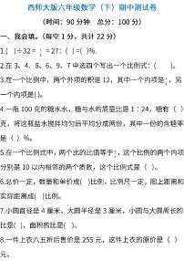 西师大版数学6年级下册期中检测卷及答案