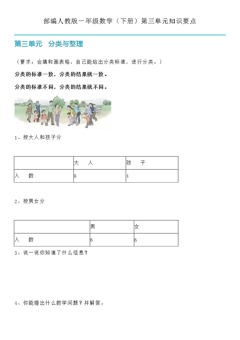 人教版一年级数学（下册）第三单元知识要点01