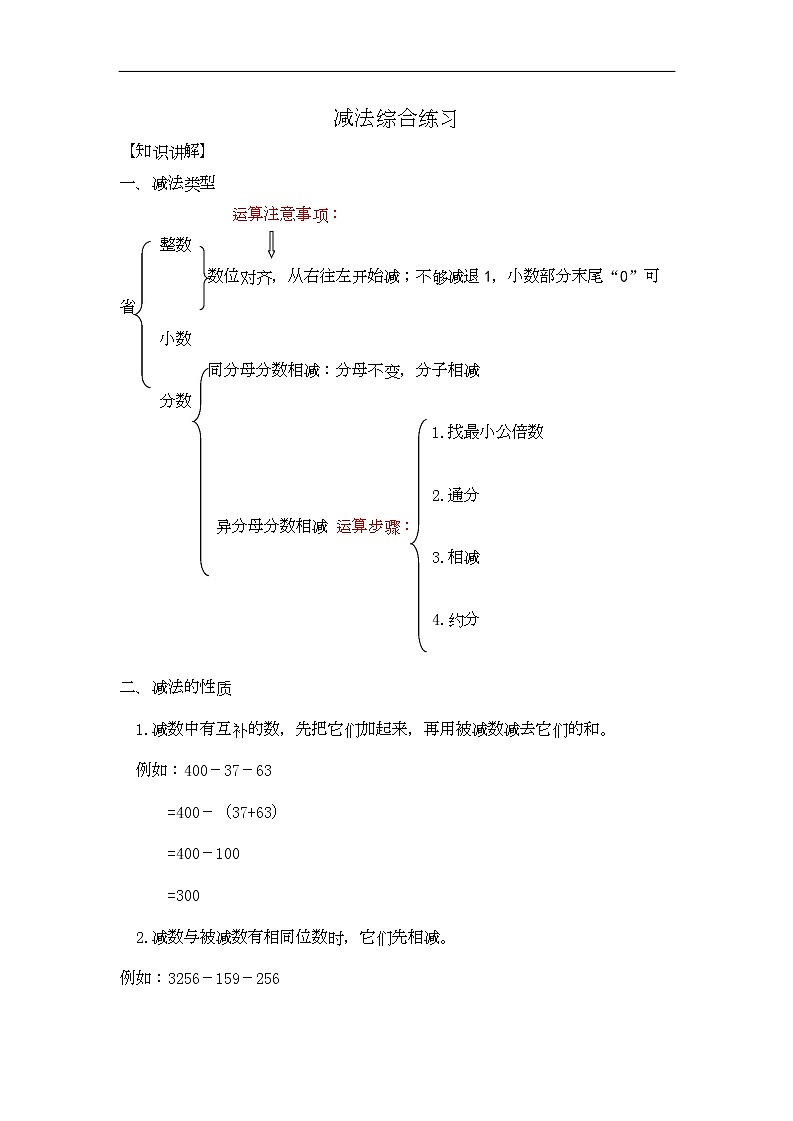 通用小学数学计算题专题二   减法综合练习01