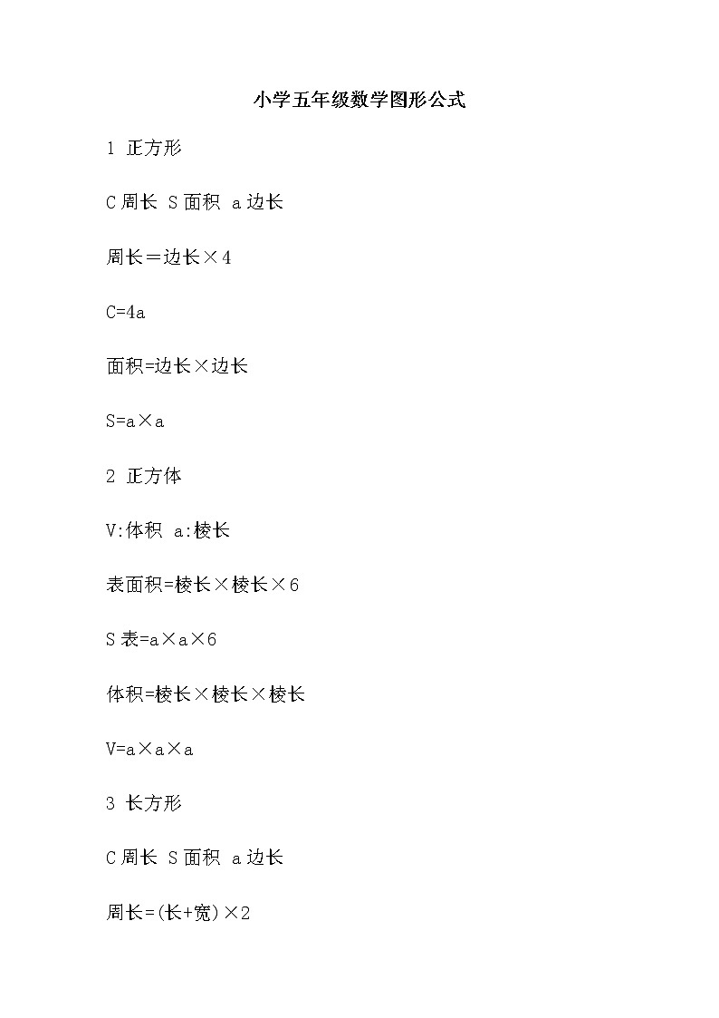 小学五年级数学图形公式大集合第1页