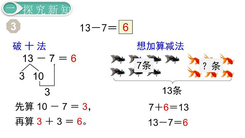 义务教育人教版一年级数学下册第2单元  20以内的退位减法第4课时  十几减7、6第4页