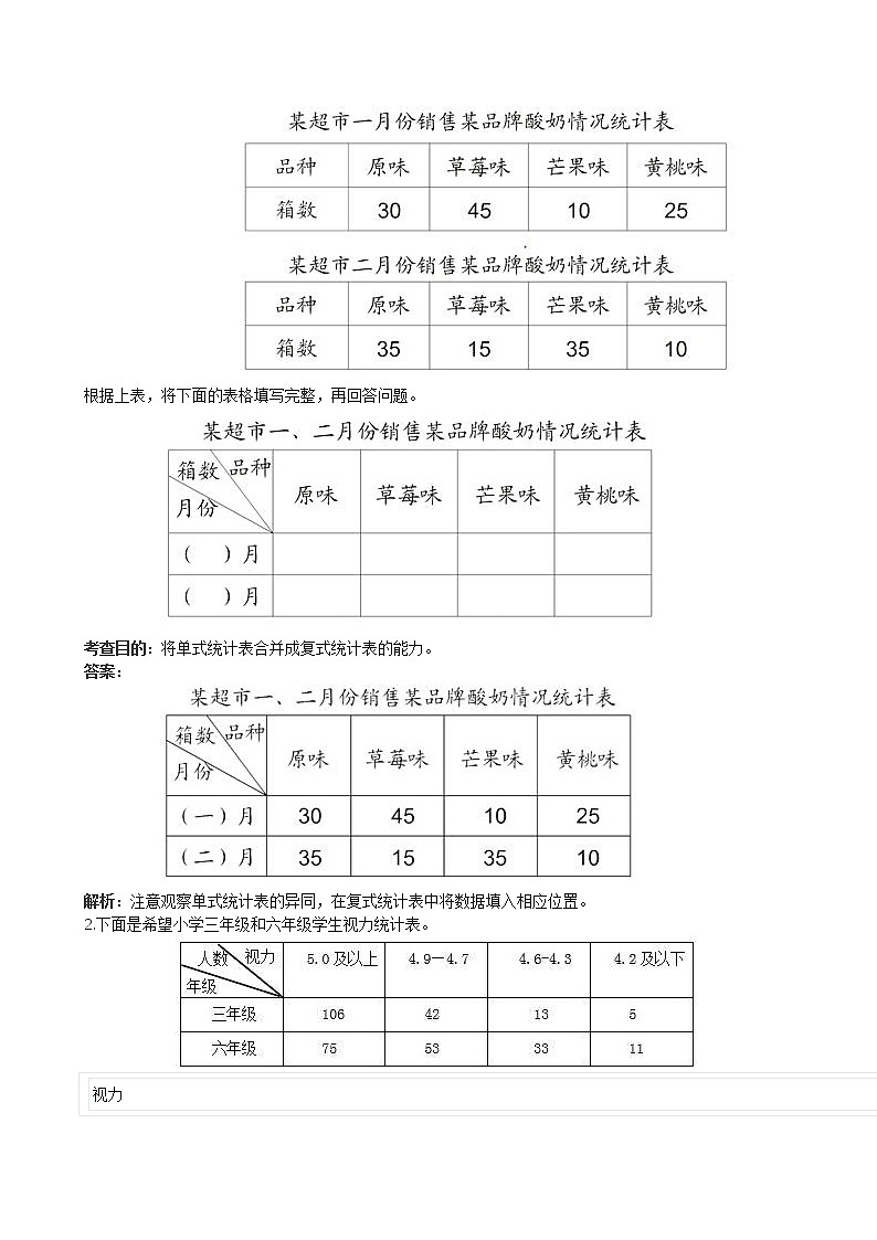 人教版数学三年级下册《复式统计表》同步试题（含答案）第2页