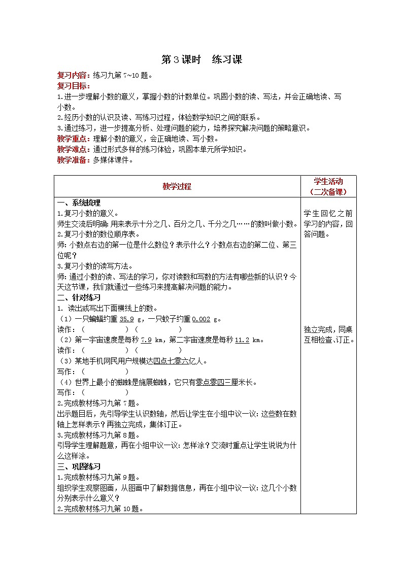 2021人教版数学四年级下册 第4单元 第3课时 练习课 精品教案01