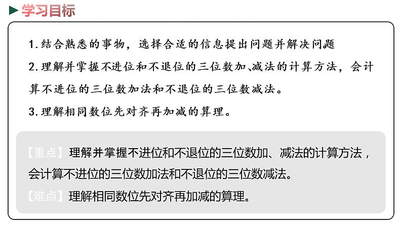 冀教版数学二年级下册 6.4《不进位和不退位的三位数加、减法》PPT课件02