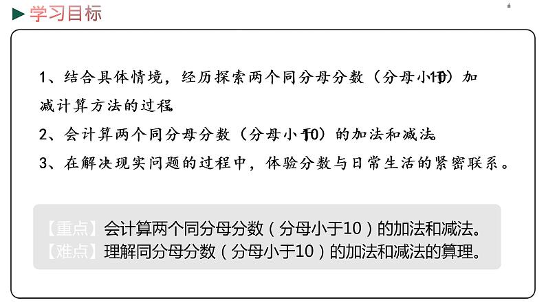 冀教版数学三年级下册 8.5《 同分母分数加减法》PPT课件02