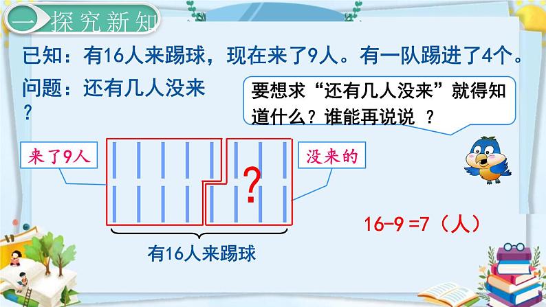 最新人教部编版一年级数学下册《2.8 20以内的退位减法-用数学（1）》课件06