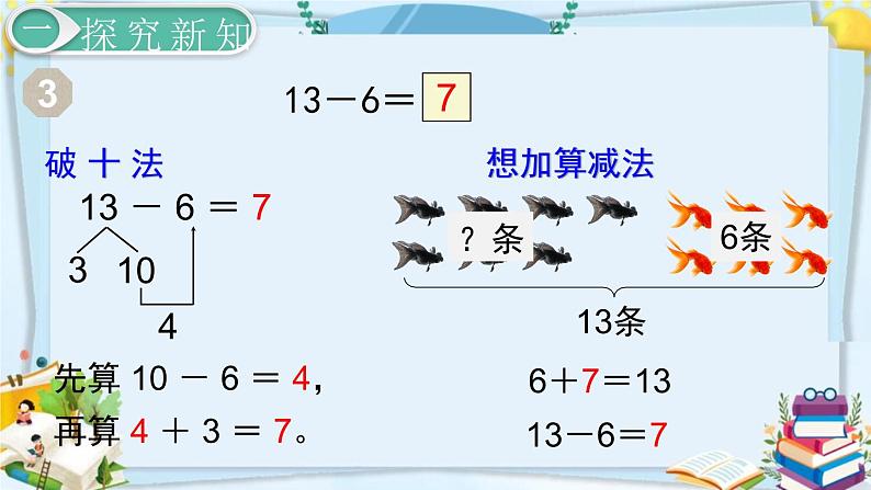 最新人教部编版一年级数学下册《2.4 20以内的退位减法-十几减7、6》课件05