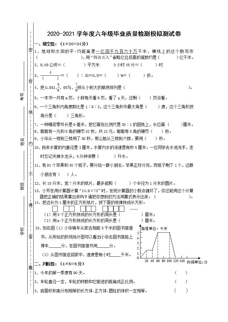 苏教版2020-2021学年度六年级数学毕业质量检测模拟测试卷（含答案）第1页