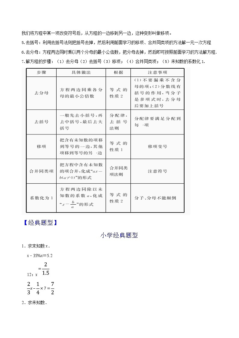 第12讲 解一元一次方程（二） 知识点及练习题 -小升初数学衔接教材02