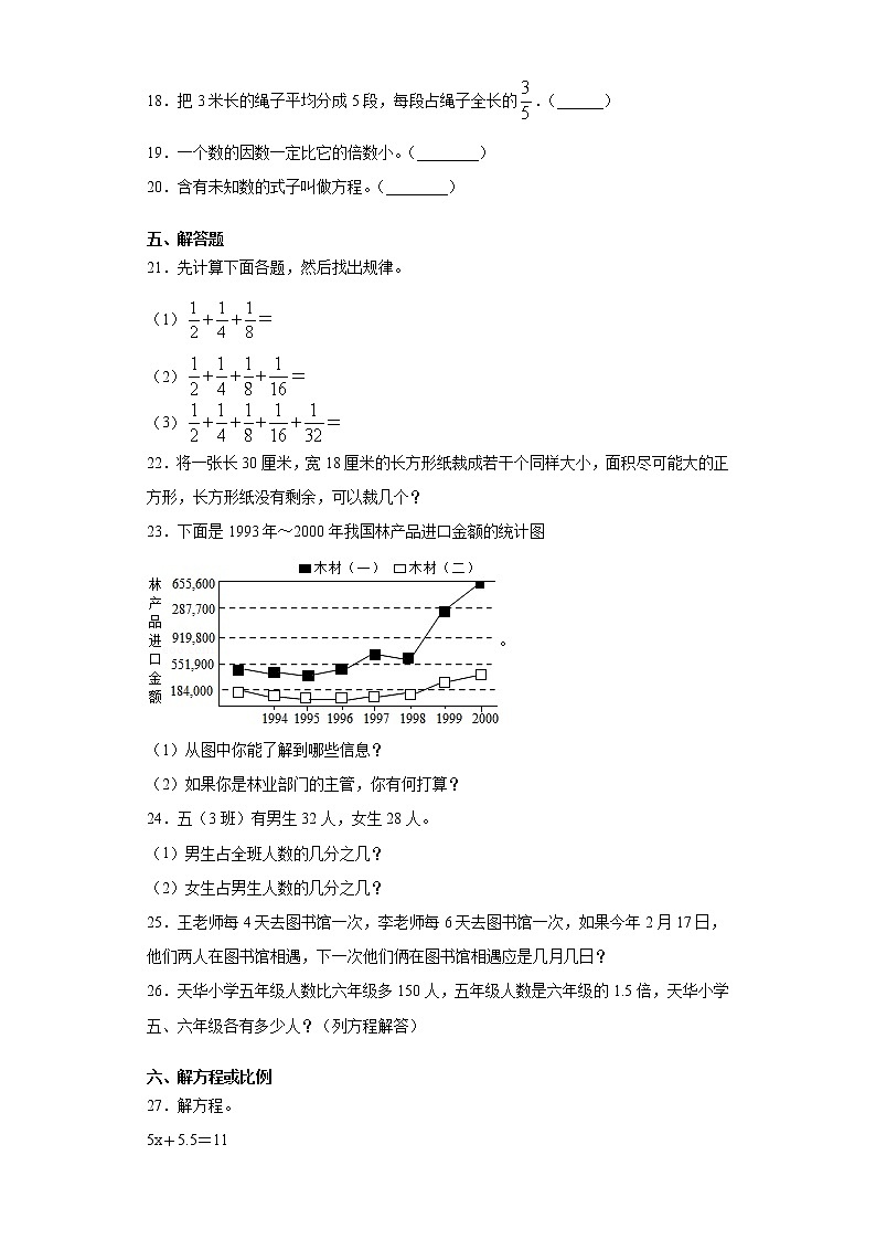 2020-2021学年苏教版五年级下册期末模拟测试数学试卷（1）（word版含答案）03