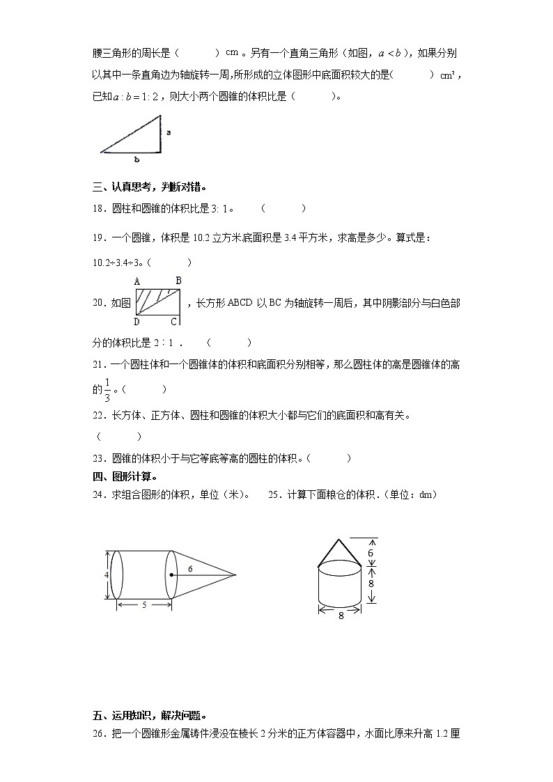 【期末专项复习】人教版六年级数学下册《圆锥的体积》（含答案） 练习03