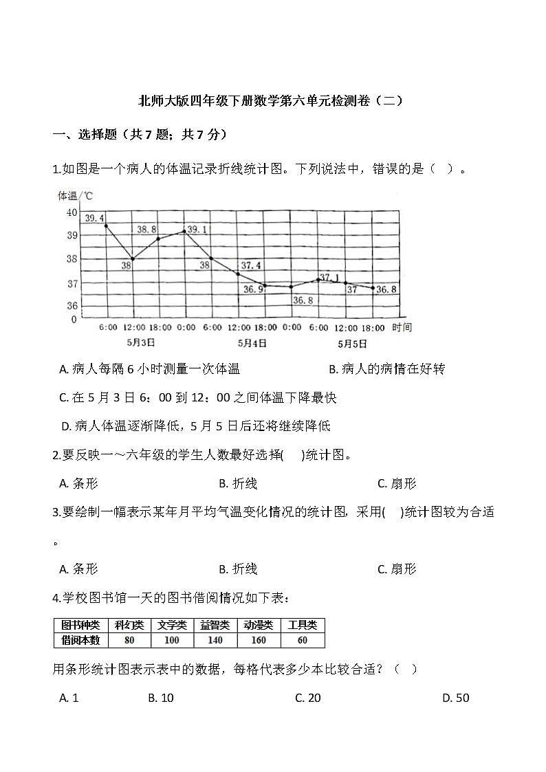 北师大版四年级下册数学第六单元检测卷（二）01