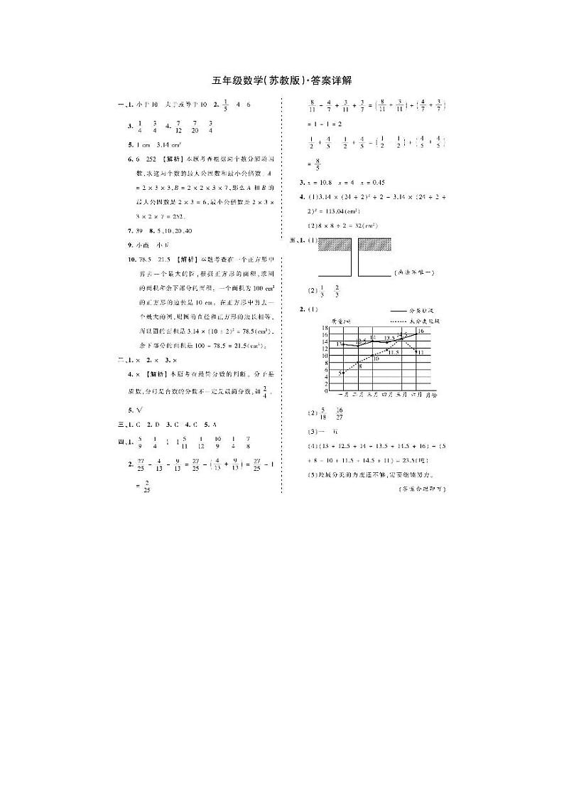 2021年苏教版五年级数学第二学期期末模拟检测卷（PDF版含答案）01