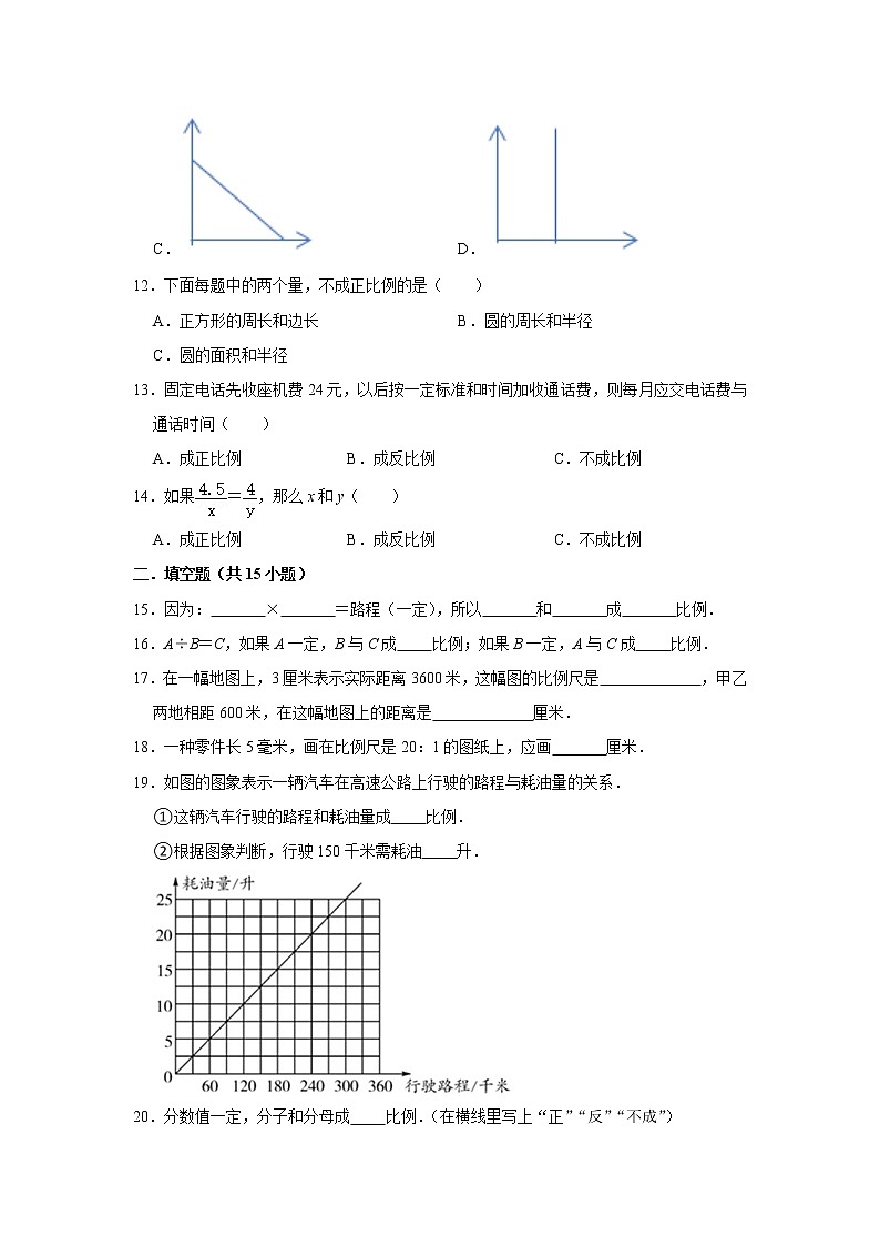 六年级下学期数学单元试题--《第4章 正比例与反比例》 (4) 北师大版 含答案第2页