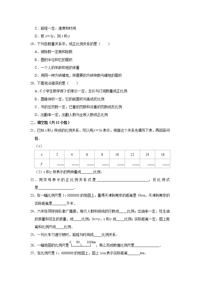 六年级下学期数学单元试题--《四 正比例与反比例》 (2) 北师大版 含答案第3页