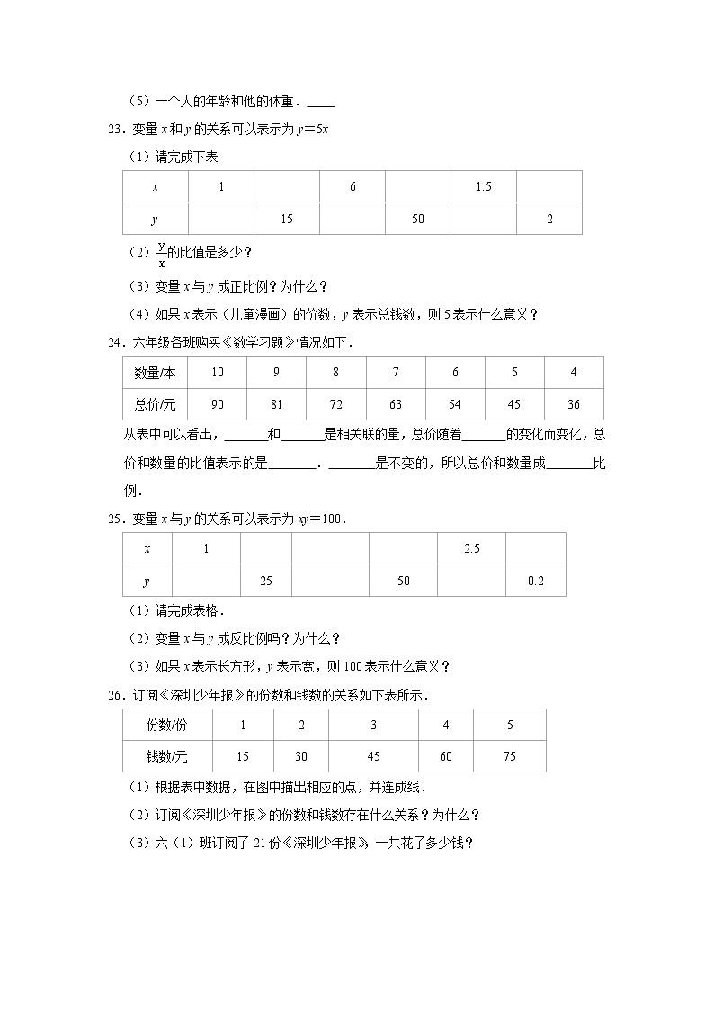 六年级下学期数学单元试题--《第4章 正比例与反比例》 (2) 北师大版 含答案第3页