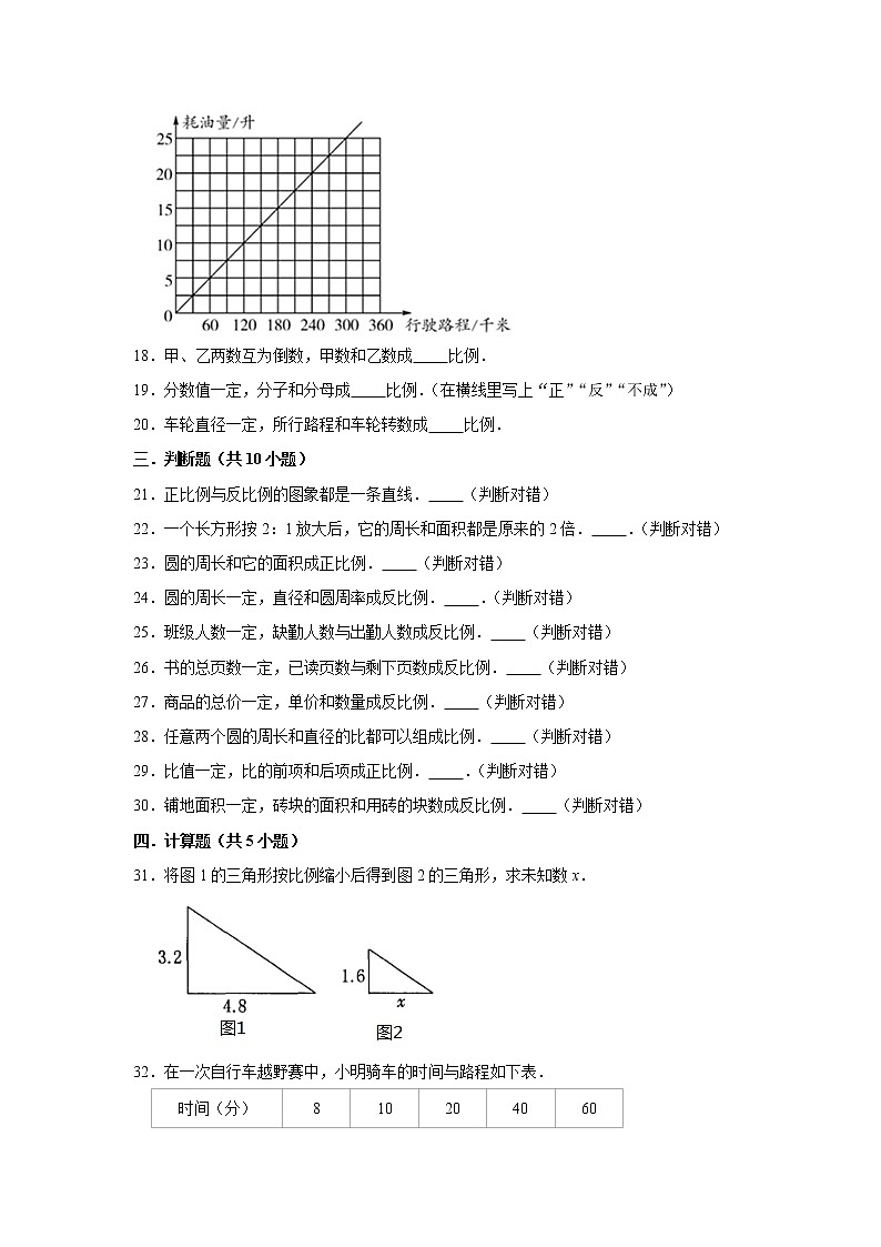 六年级下学期数学单元试题--《四 正比例与反比例》 (3) 北师大版 含答案第3页