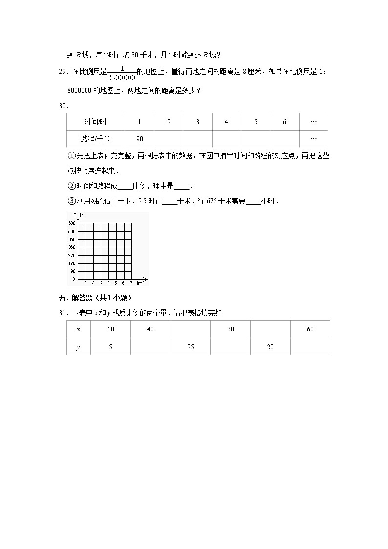 六年级下学期数学单元试题--《第4章 正比例与反比例》 (26) 北师大版 含答案第3页